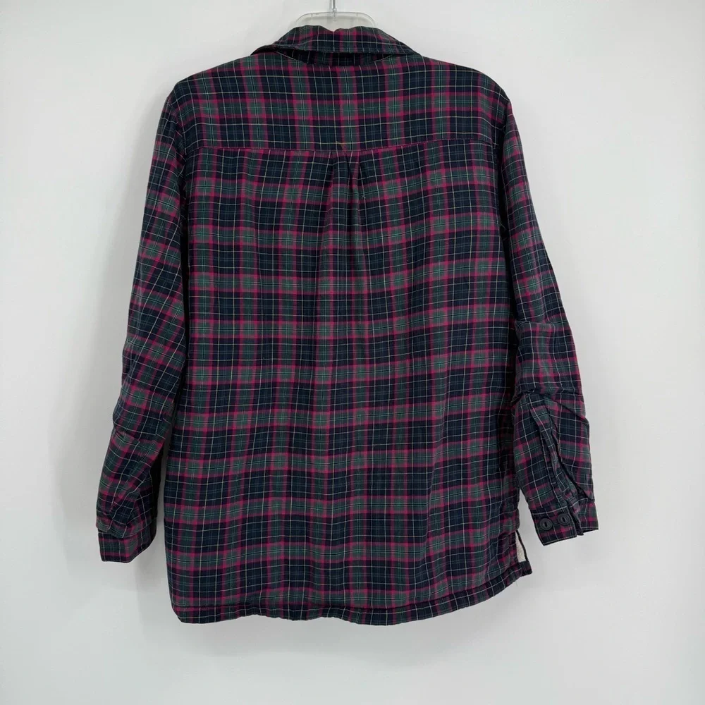 LL Bean Shirt Jacket Womens Size M Fleece Lined Flannel Plaid Button Up Blue Red - Picture 7 of 10